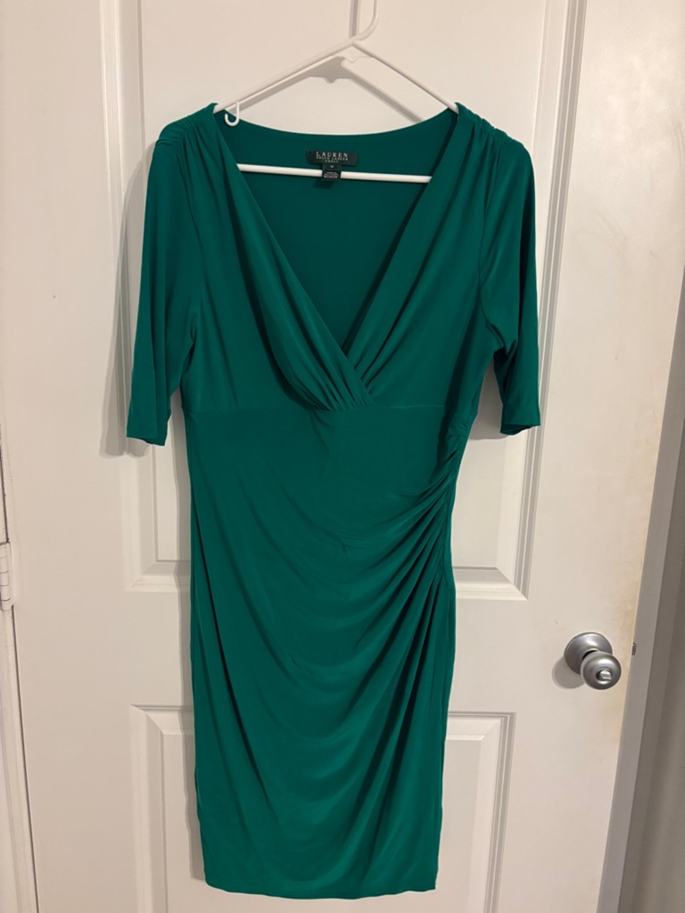 Lauren Ralph Lauren Teal Green Faux-Wrap Midi Dress